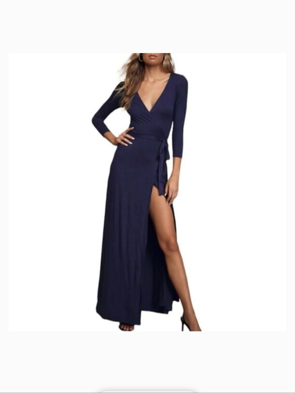 Lulu's Navy Wrap Maxi Dress with Side Slit NWT Size Small